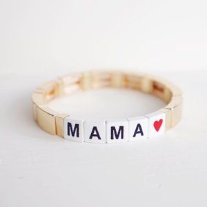Gold Plated Enamel Stretch Bracelet MAMA